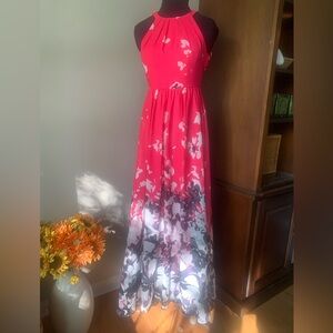 Betsy & Adam Long Halter Dress Pink, Black, and White